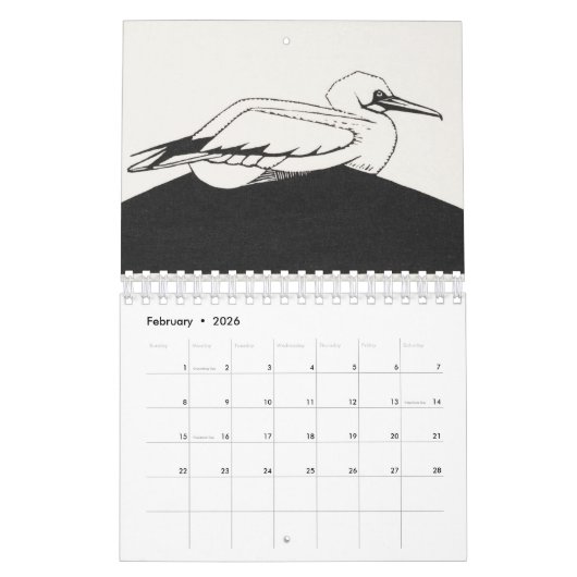 Calendrier Dessin en ligne simple en noir et blanc (Feb 2026)