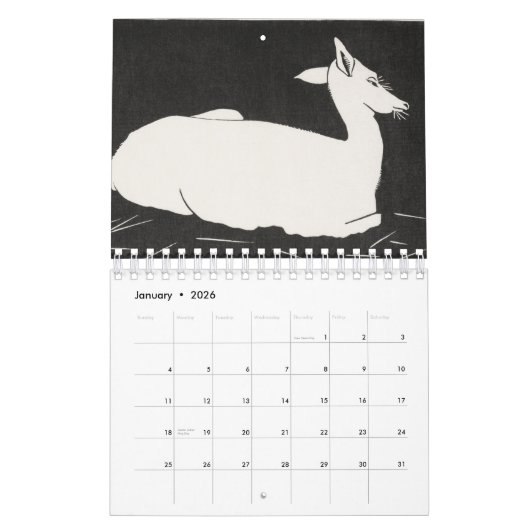 Calendrier Dessin en ligne simple en noir et blanc (Jan 2026)