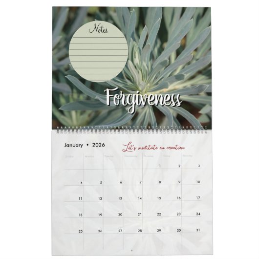 Calendrier Dieu méditation jardin : mots & notes (Jan 2026)