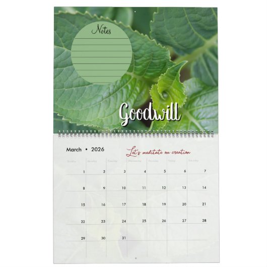Calendrier Dieu méditation jardin : mots & notes (Mar 2026)