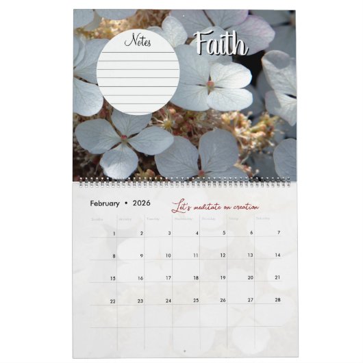 Calendrier Dieu méditation jardin : mots & notes (Feb 2026)