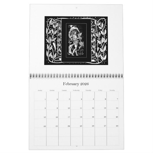 Calendrier d'illustrations de Nouveau d'art de (Feb 2026)