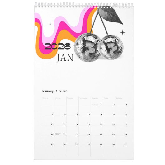 Calendrier Disco Mushroom 2026 Y2K Office Planner (Jan 2026)