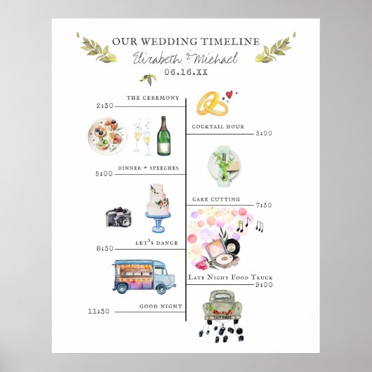 Calendrier d'itinéraire mariage affiche de bienven (Devant)