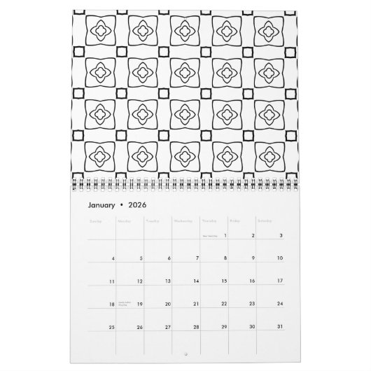 Calendrier DIY Coloring Pattern custom Outline Art -  (Jan 2026)