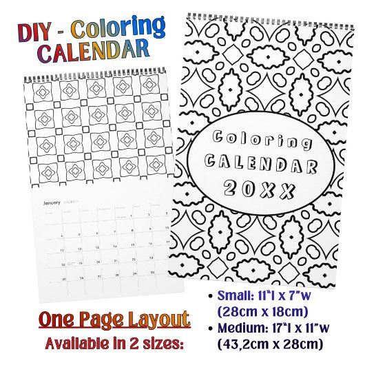 Calendrier DIY Coloring Pattern custom Outline Art - 