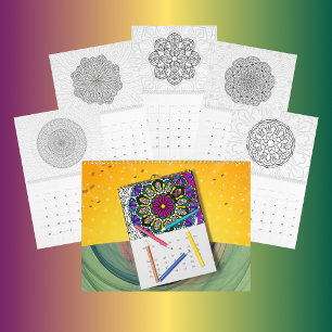 Calendrier do-it-yourself Mandala Coloring Outline Art