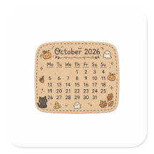 Calendrier d'octobre 2026 Autocollant | Halloween
