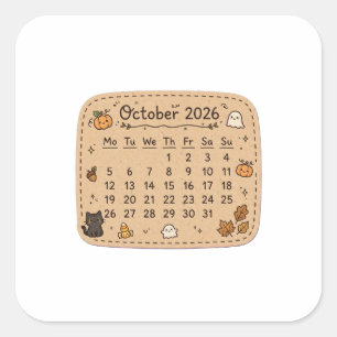 Calendrier d'octobre 2026 Autocollant Halloween