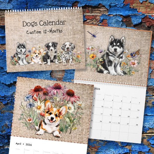 Calendrier Dog Breeds in Wildflowers 12-Month Custom Year