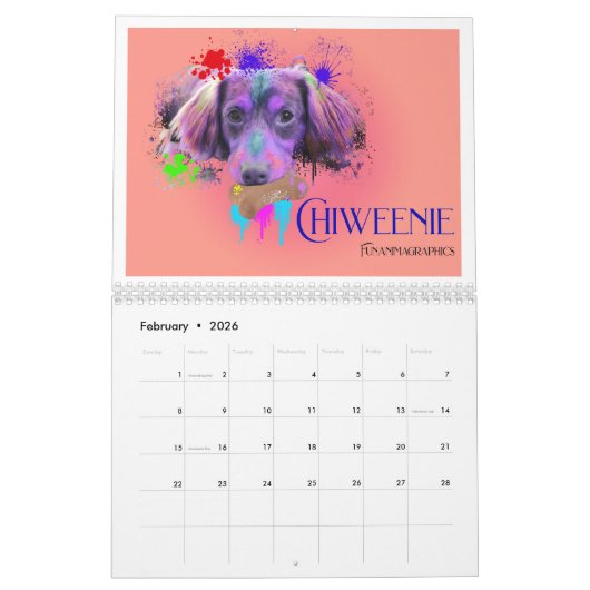 Calendrier Dog Colourful Splash Art Wall Calendar 2026 (Feb 2026)