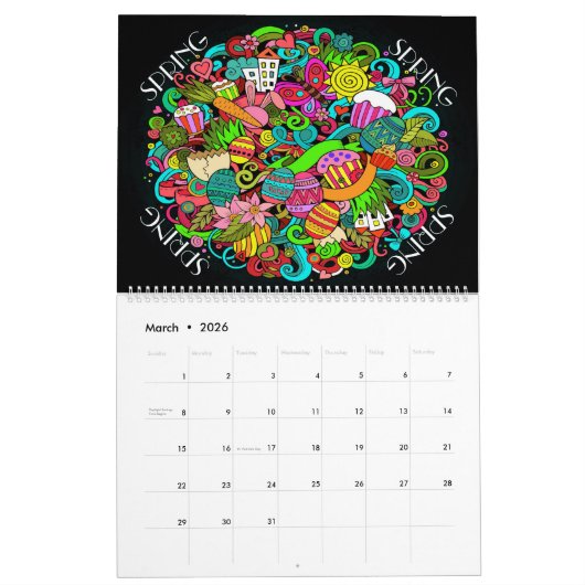 Calendrier Doodle Art et Citations (Mar 2026)
