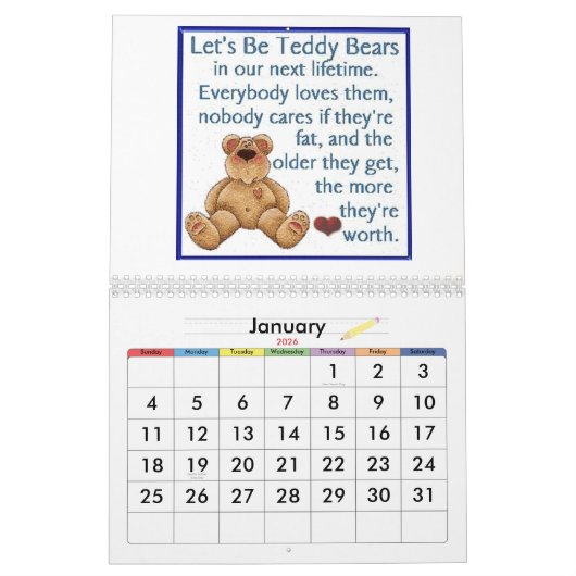 Calendrier d'ours de nounours (Jan 2026)