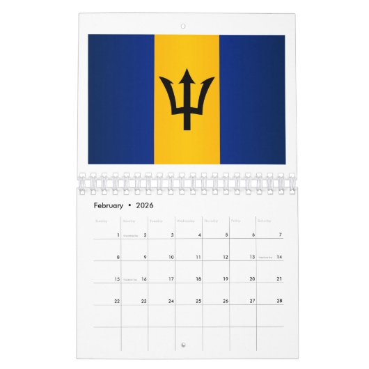 Calendrier Drapeau Barbade (Feb 2026)