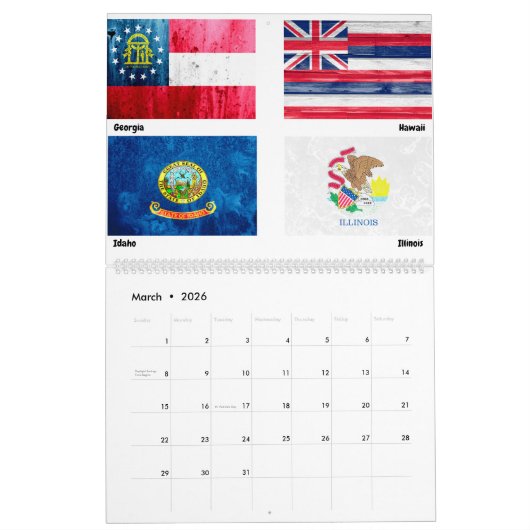 Calendrier Drapeaux américains (Mar 2026)
