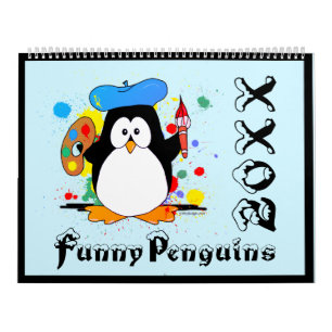 Calendrier Drôle Pingouins Cartoon Fun Couleurs Grand Calend