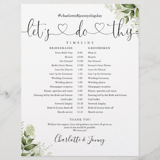 Calendrier du Mariage de script Feuille vert (Devant)