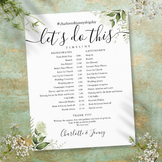 Calendrier du Mariage de script Feuille vert