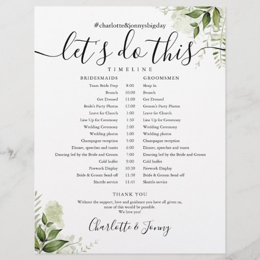 Calendrier du Mariage de script Feuille vert (Devant)