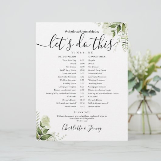 Calendrier du Mariage de script Feuille vert (Debout devant)