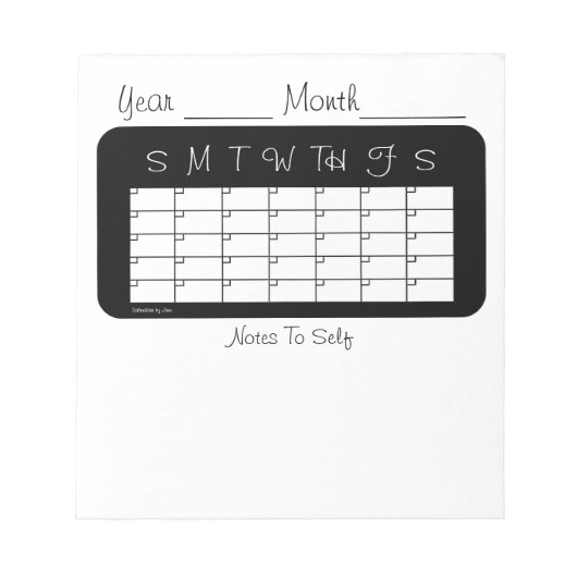 Calendrier du mois Bloc-notes noir et blanc (Devant)