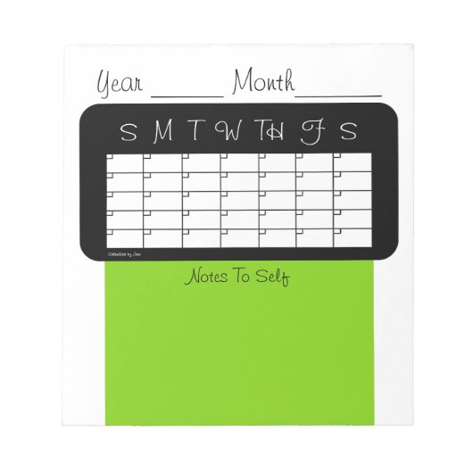 Calendrier du mois Bloc-notes vert jaune (Devant)