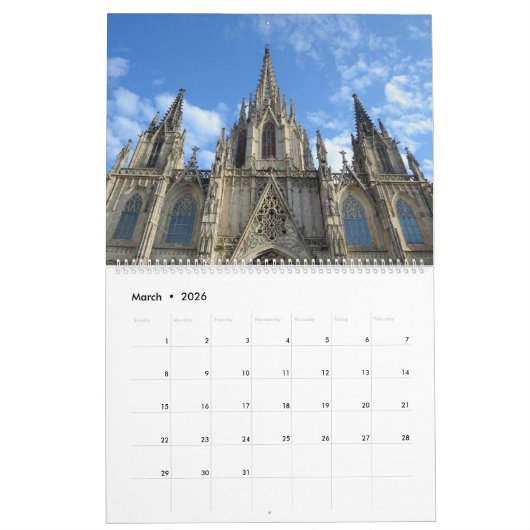 Calendrier du mur de 12 mois Barcelone, Espagne (Mar 2026)