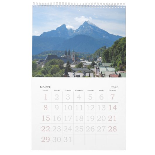 Calendrier du mur de 12 mois Europe (Mar 2026)