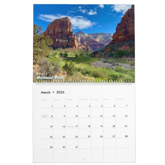 Calendrier du parc national 2022 (Mar 2026)