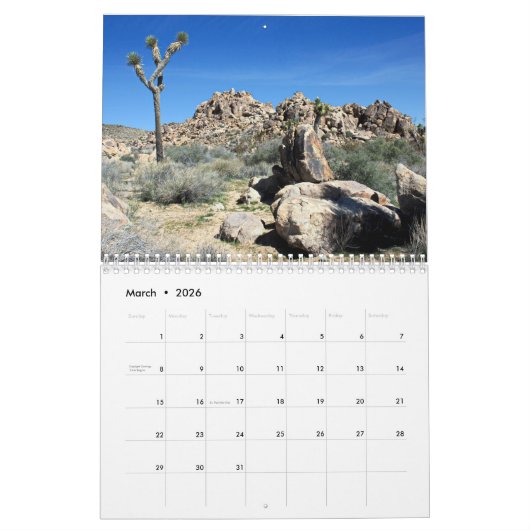 Calendrier du parc national Joshua Tree 2020 (Mar 2026)