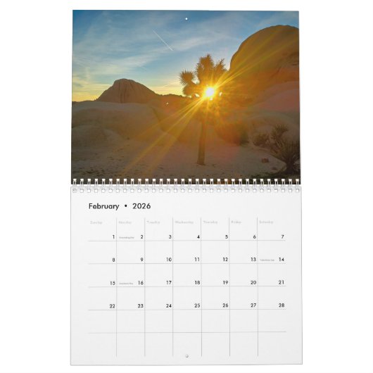 Calendrier du parc national Joshua Tree 2020 (Feb 2026)
