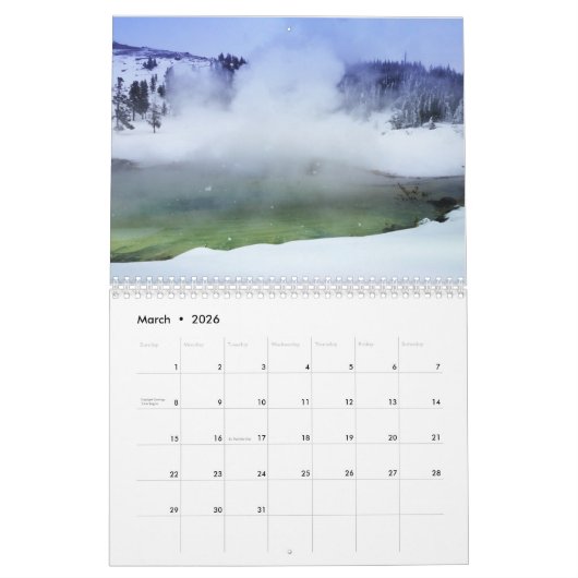 Calendrier du parc national Yellowstone (Mar 2026)