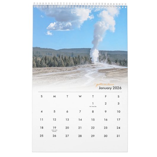 Calendrier du parc national Yellowstone 2025 (Jan 2026)