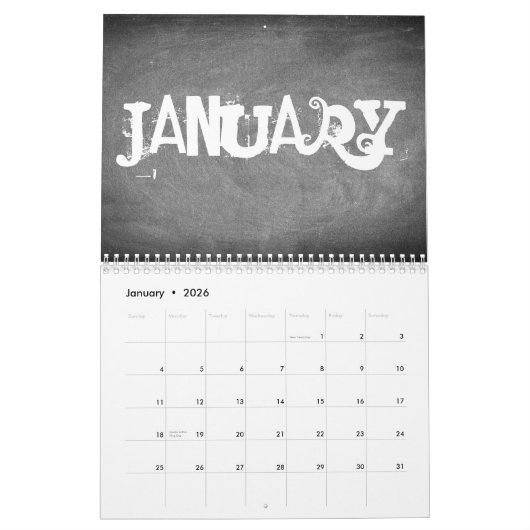 Calendrier du tableau de bord 2018 Texte noir et b (Jan 2026)