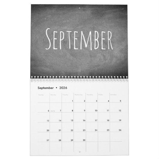 Calendrier du tableau de bord personnalisé noir et (Sep 2026)