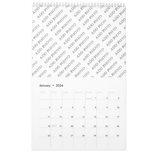 Calendrier d'une page Ajouter vos photos (Jan 2026)