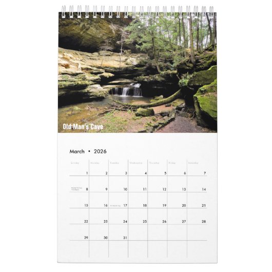 Calendrier d'une seule page et petit - collines (Mar 2026)