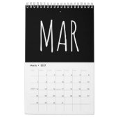 Calendrier Écriture calligraphique en noir et blanc (Mar 2027)