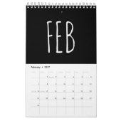 Calendrier Écriture calligraphique en noir et blanc (Feb 2027)