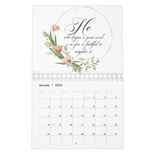 Calendrier Écriture et fleurs (Jan 2026)