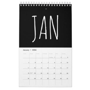 Calendrier Écriture noire et blanche 2026