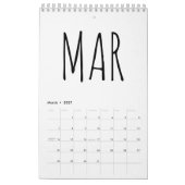 Calendrier Écriture simple en noir et blanc (Mar 2027)