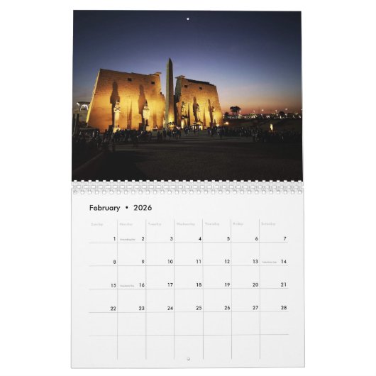 Calendrier Egypte ancienne avec Pyramides, Temples Sphinx (Feb 2026)