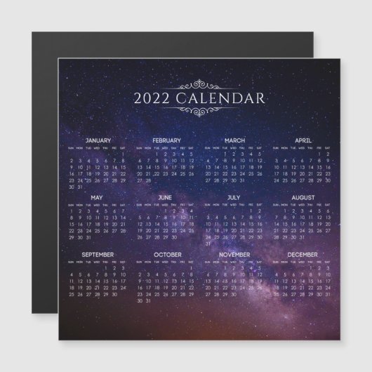 Calendrier élégant 2022 sur Voie lactée | Carte ma (Devant / Derrière)