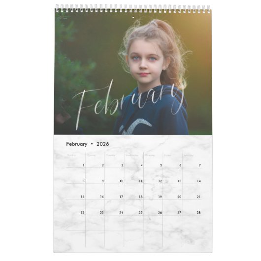 Calendrier Elégant blanc Aquarelle Script Multi Photo (Feb 2026)