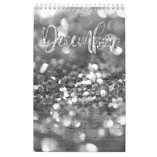Calendrier Élégant Faux Argent Gris Typographie Script Modern (Dec 2027)