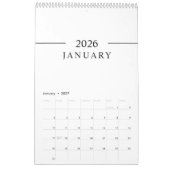 Calendrier Élégant Minimaliste 2026 (Jan 2027)