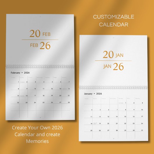 Calendrier Élégant Minimaliste Moderne 2026