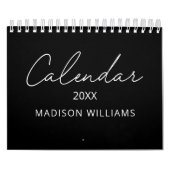 Calendrier Élégant Moderne Noir et Blanc Script 2027 (Protection)
