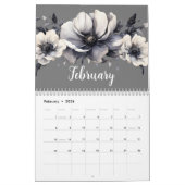 Calendrier Elégant noir blanc aquarelle Floral (Feb 2026)